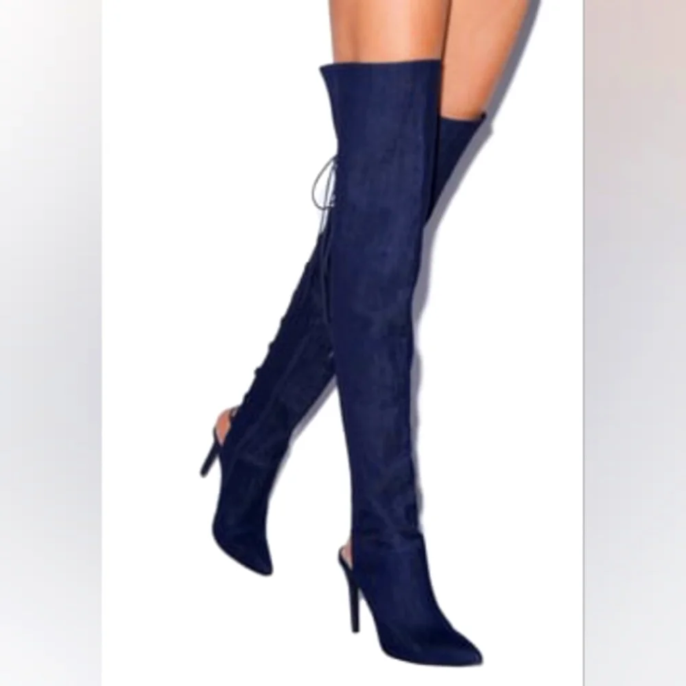 Thigh High Dark Denim lace up boots! - Picture 1 of 7